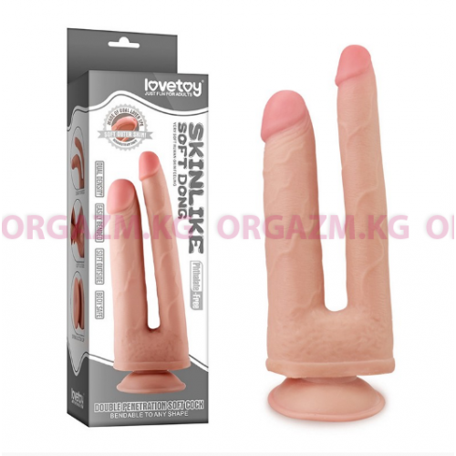 Фаллоимитатор сгибающийся для двойного проникновения на присоске "Skinlike Soft Dong"